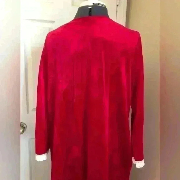 VTG PLAZA 9 RED VELVET WHITE LACE HOUSECOAT BEST FITS L-XL - Picture 4 of 7